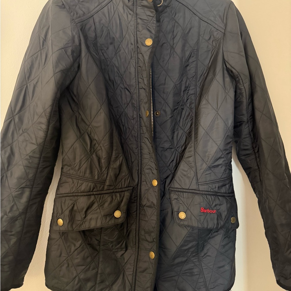Barbour Black Quilted Jacket with Gold Accents